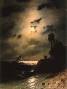 Moonlit Seascape With Shipwreck